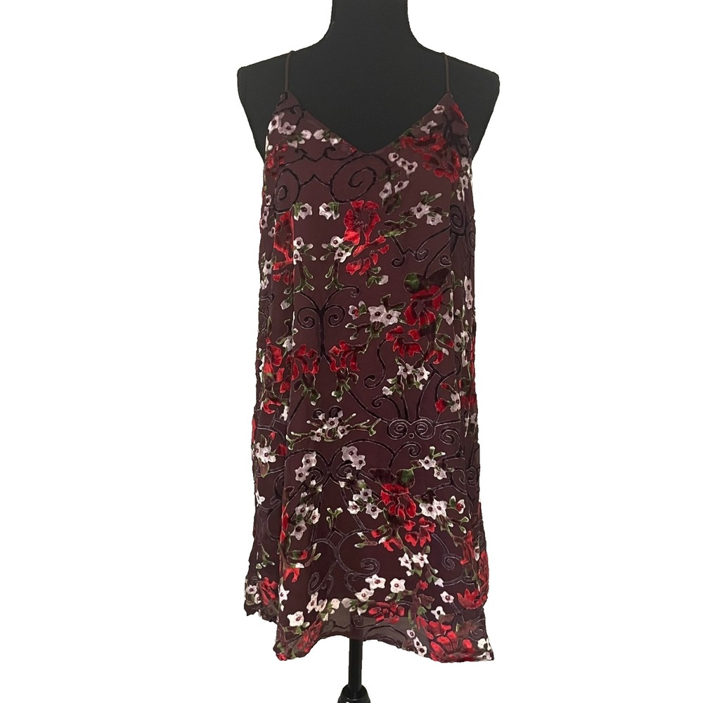 SHE + SKY Womens Sz S Burgundy/Multi Burnout Velvet Mini Dress Floral Whimsigoth